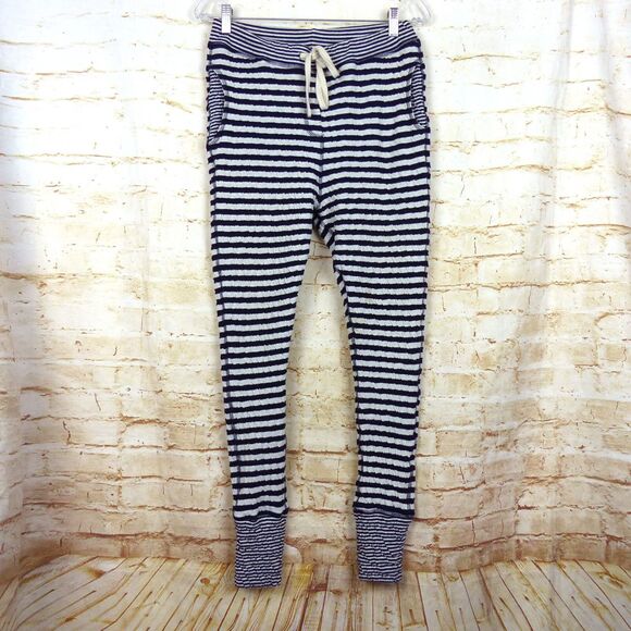 Sundry Jogger Sweatpants Women 2 26x28 White Blue Stripe Seersucker Knit Lounge - Picture 1 of 9